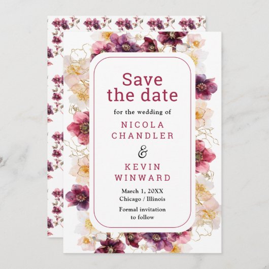 Elegante Winter Hellebore Bloemen Bruidsboeket Bur Save The Date (Voorkant / Achterkant)