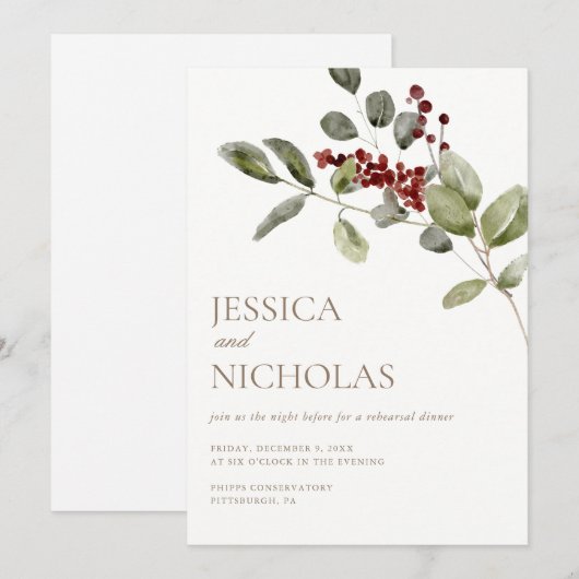 Elegante Winter Holly Wedding Repetitie Diner Kaart (Voorkant / Achterkant)
