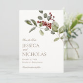 Elegante Winter Holly Wedding Save the Date Kaart (Staand voorkant)