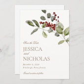 Elegante Winter Holly Wedding Save the Date Kaart (Voorkant / Achterkant)