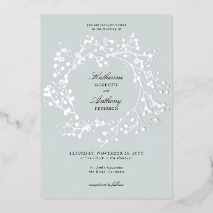 Elegante Winter Ijs Groene Folie Bes Wreath Bruilo Uitnodiging