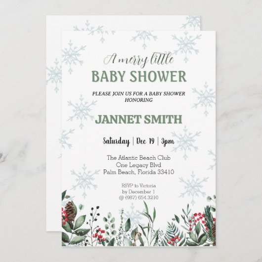 Elegante winter kerst baby shower uitnodiging (Voorkant / Achterkant)