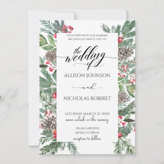 Elegante winter kerst bruiloft kaart (Voorkant)