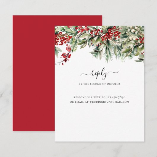 Elegante winter Kerst vakantie bruiloft RSVP Kaartje (Voorkant / Achterkant)