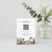 Elegante Winter Kerst Wedding Registry QR Code Informatiekaartje (Staand voorkant)