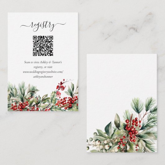 Elegante Winter Kerst Wedding Registry QR Code Informatiekaartje (Voorkant / Achterkant)