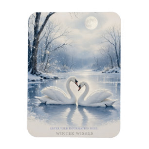 Elegante Winter Kerstkaart met Zwanenmeer Scene Magneet