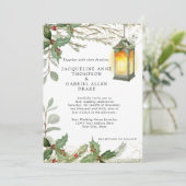 Elegante winter Kerstlantaarn Rode Holly bruiloft Kaart (Staand voorkant)