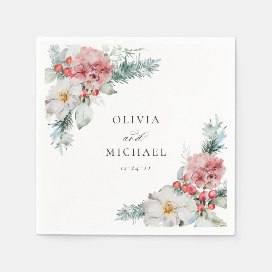Elegante Winter Kerstmis Bloemen bruiloft Servet (Voorkant)