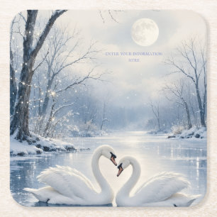 Elegante Winter Kerstmis met Zwanenmeer Scene Kartonnen Onderzetters