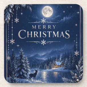 Elegante Winter Kerstmis, Middennacht Navy Besneeu Bier Onderzetter