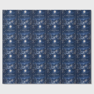Elegante Winter Kerstmis, Middennacht Navy Besneeu Cadeaupapier