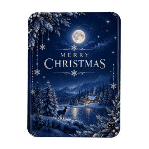 Elegante Winter Kerstmis, Middennacht Navy Besneeu Magneet