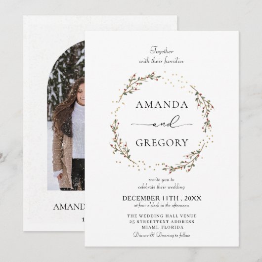 Elegante Winter Kerstmis Uitnodiging (Voorkant / Achterkant)