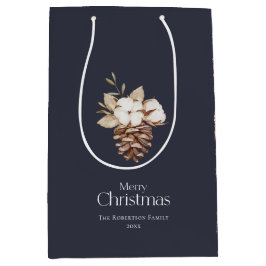 Elegante Winter Medium Gift Bag met Pinecones Cadeauzakje