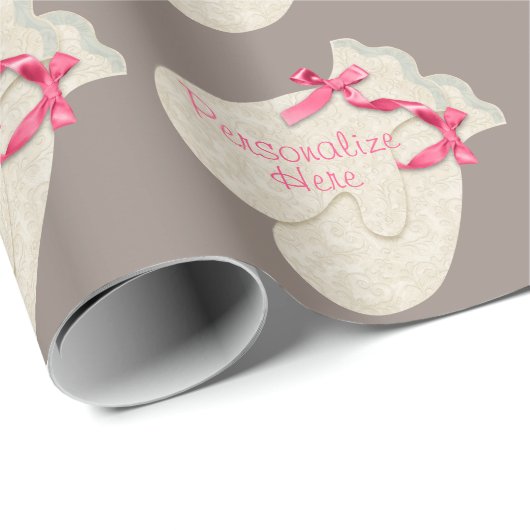 Elegante winter mitten lint kant crème roze taupe cadeaupapier (Rol Hoek)