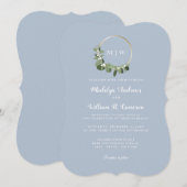 Elegante Winter Monogram Blauwe Scalloped Trouw  Kaart (Voorkant / Achterkant)