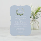 Elegante Winter Monogram Blauwe Scalloped Trouw  Kaart (Staand voorkant)