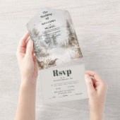 Elegante Winter Mountain Forest bruiloft All In One Uitnodiging (Afscheurbaar)