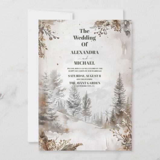 Elegante Winter Mountain Forest bruiloft Kaart (Voorkant)