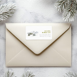 Elegante Winter Mountain Kerstmis Etiket