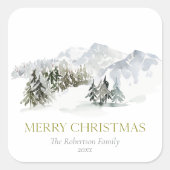 Elegante Winter Mountain Kerstmis Vierkante Sticker (Voorkant)