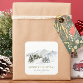 Elegante Winter Mountain Kerstmis Vierkante Sticker