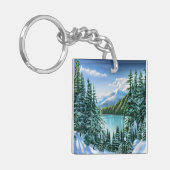 Elegante Winter Mountain Lake Pine Trees Natuur Sleutelhanger (Voorkant Links)