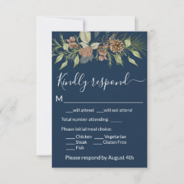Elegante Winter Navy Blauwe Pijnboom RSVP Kaart