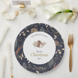 Elegante winter papieren borden met dennenappels bordje