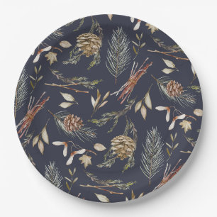 Elegante winter papieren borden met dennenappels bordje