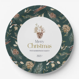 Elegante winter papieren borden met dennenappels bordje