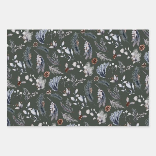 Elegante Winter Pine Botanicals Vakantie Inpakpapier Vel (Voorkant 3)