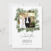 Elegante Winter Pine Christmas Wedding Foto Bedankkaart (Voorkant)