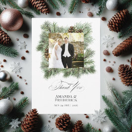 Elegante Winter Pine Christmas Wedding Foto Bedankkaart