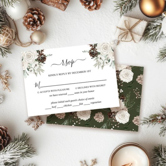 Elegante Winter Pine Cone Wedding RSVP Kaart