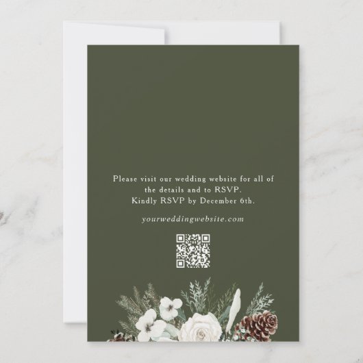 Elegante Winter Pine QR Code RSVP bruiloft Kaart (Achterkant)