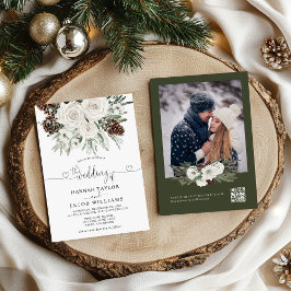 Elegante Winter Pine QR Code RSVP bruiloft Kaart