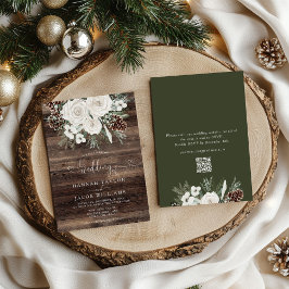 Elegante Winter Pine QR Code RSVP bruiloft Kaart