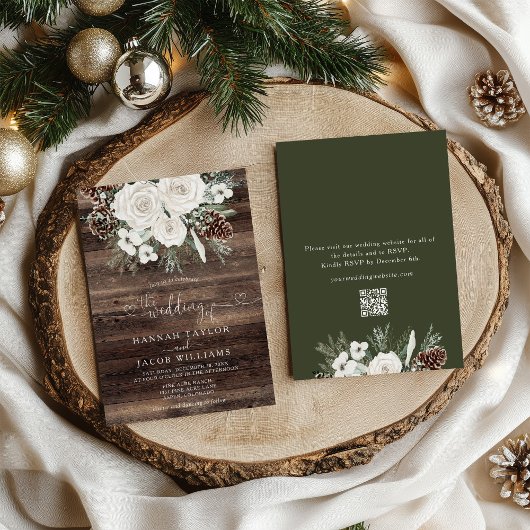 Elegante Winter Pine QR Code RSVP bruiloft Kaart