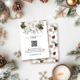 Elegante Winter Pine QR Code Wedding RSVP Informatiekaartje