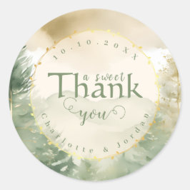 Elegante Winter Pine Tree Forest Wedding Bedankt Ronde Sticker