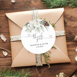 Elegante Winter Pine Wedding Dank je wel Ronde Sticker