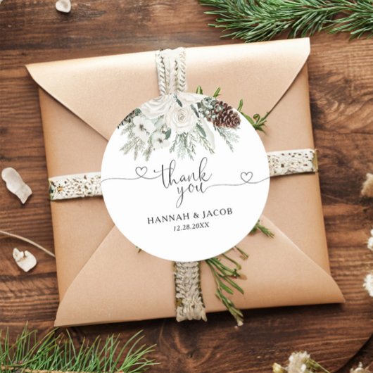 Elegante Winter Pine Wedding Dank je wel Ronde Sticker