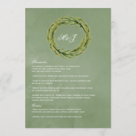 Elegante Winter Pines Kerstmis bruiloft charme Menu (Achterkant)