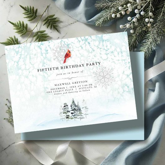 Elegante Winter Pines Waterverf verjaardagsuitnodi Kaart