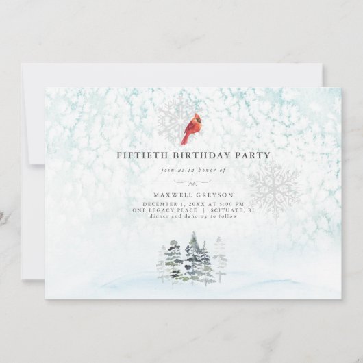 Elegante Winter Pines Waterverf verjaardagsuitnodi Kaart (Voorkant)