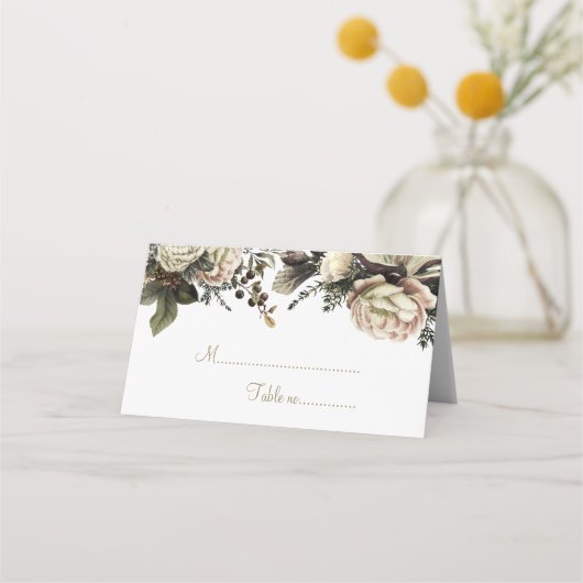 Elegante winter pioenen chique trouwtafel plaats plaatskaartje (Voorkant)