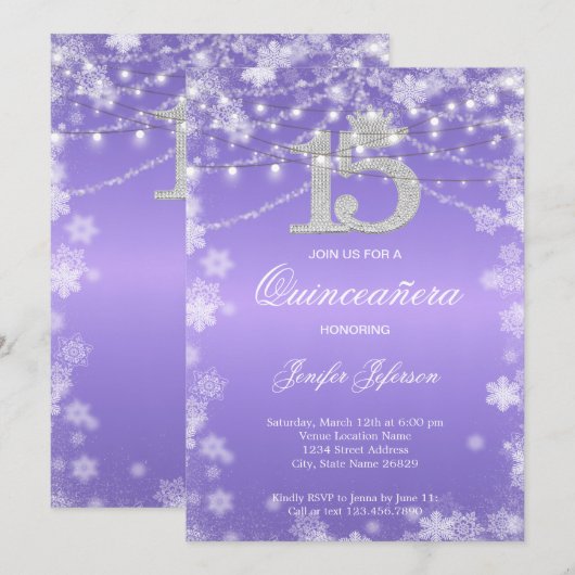 Elegante winter Quinceanera uitnodiging (Voorkant / Achterkant)