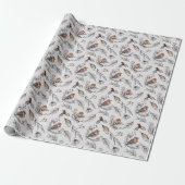 Elegante Winter Robin Vogel Kerstcadeau Cadeaupapier (Uitgerold)